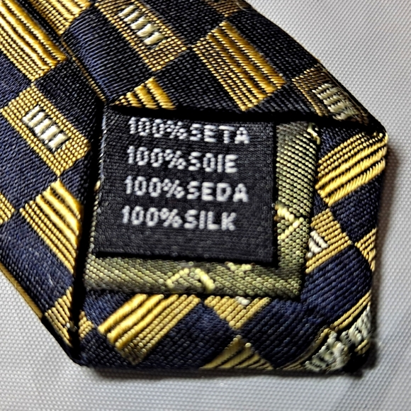 Foggia 💯 Silk Woven Men's Necktie 57-60" x 4" Gold/Black Handmade Micro Squares - Picture 4 of 9